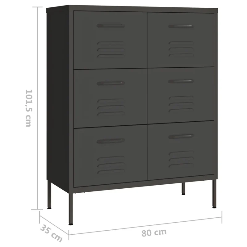 Armoire à tiroirs 80 x 35 x 101,5 cm 6 tiroirs avec glissières en acier anthracite robustesse moderne 02_0046841