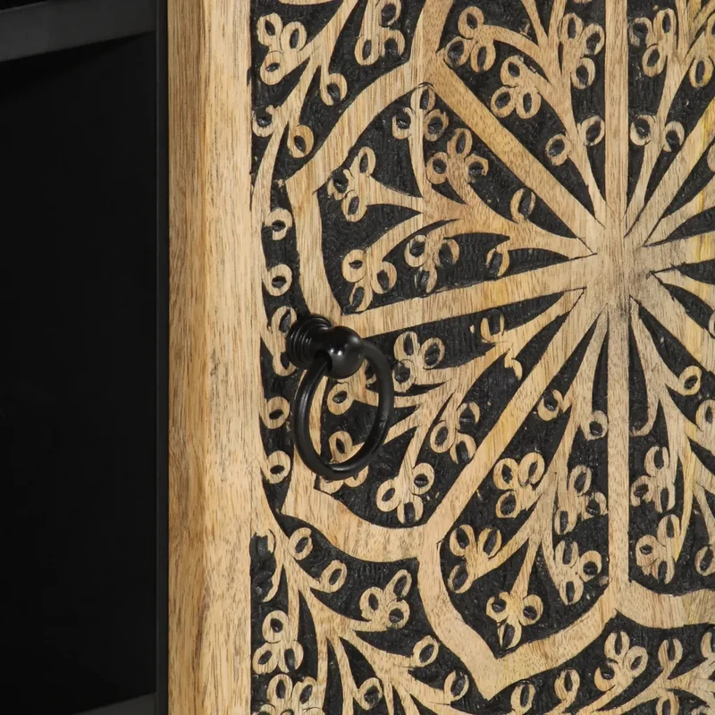 Armoire latérale 90 x 33 x 75 cm avec grand espace de rangement style rétro en bois massif de manguier 02_0047295