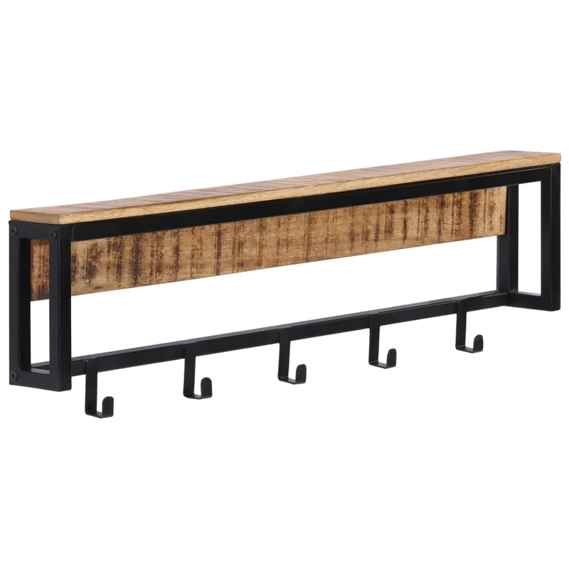 Porte-manteau en fer et bois de manguier massif décoratif avec 5 crochets 87 x 10 x 27 cm en bois brut 02_0047361