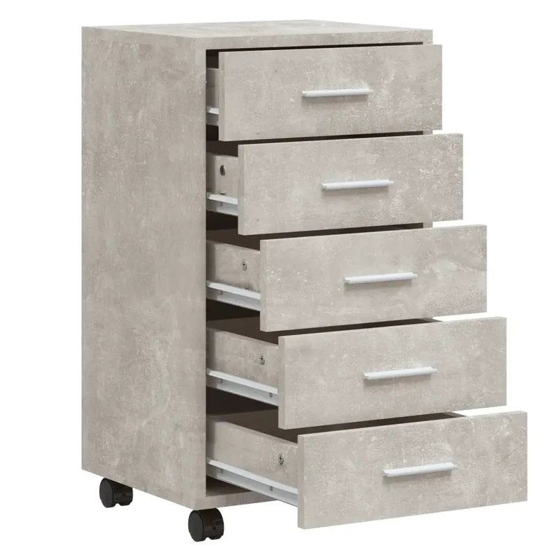 Armoire à tiroirs moderne avec roulettes 33 x 38 x 63 cm pratique flexible bureau en bois d'ingénierie gris béton 02_0047077