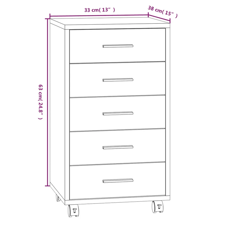 Armoire à tiroirs moderne avec roulettes 33 x 38 x 63 cm pratique flexible bureau en bois d'ingénierie gris béton 02_0047077