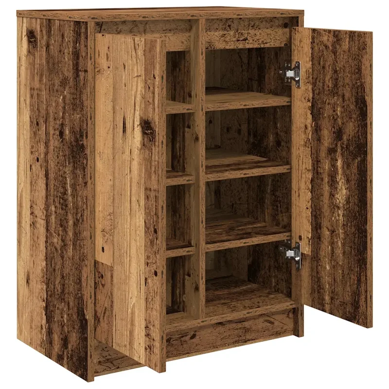 Armoire à chaussures vintage avec 2 portes 57 x 34 x 76 cm rangement espace optimisé en bois d'ingénierie vieux bois 02_0051776
