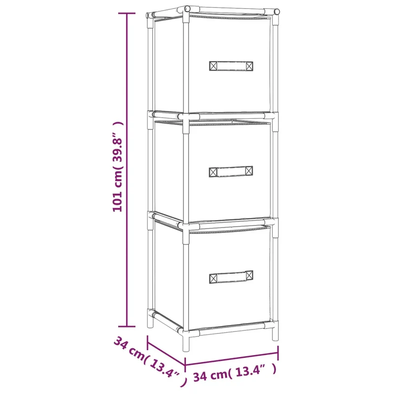 Armoire de rangement avec 3 tiroirs spacieux 34 x 34 x 101 cm design simple en acier gris 02_0046933