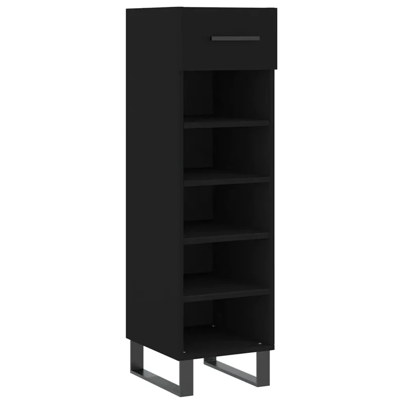 Armoire à chaussures élégante noire 30 x 35 x 105 cm avec tiroir et espace de rangement style industriel en bois noir 02_0048747