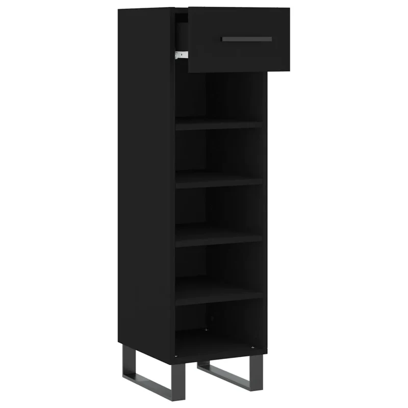 Armoire à chaussures élégante noire 30 x 35 x 105 cm avec tiroir et espace de rangement style industriel en bois noir 02_0048747