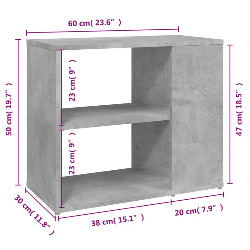 Armoire latérale de rangement pratique 60 x 30 x 50 cm ambiance élégante en aggloméré gris béton 02_0047879