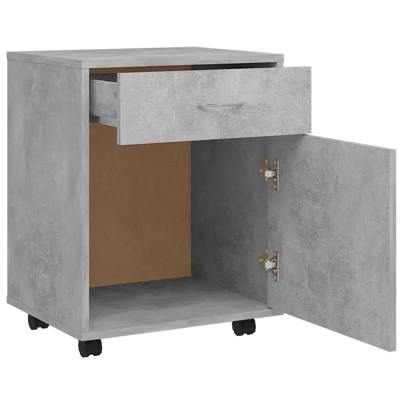 Armoire à roulettes moderne 45 x 38 x 54 cm avec 1 tiroir pratique en bois d’ingénierie gris béton 02_0047917