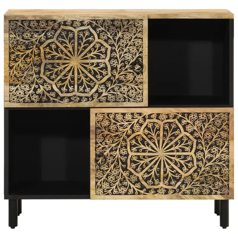 Armoire latérale vintage avec grand rangement 80 x 33 x 75 cm style rétro en bois de manguier naturel 02_0047294
