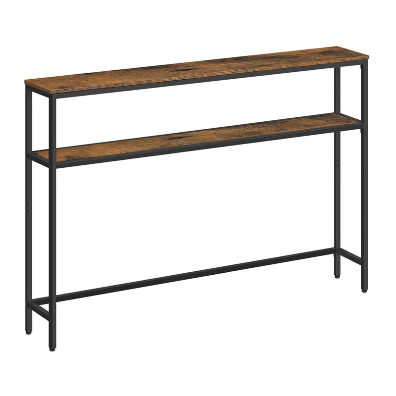 Console pour couloir table de salon fine à 2 niveaux 20 x 120 x 80 cm table d’appoint avec 2 étagères pour salon chambre marron 12_0005228