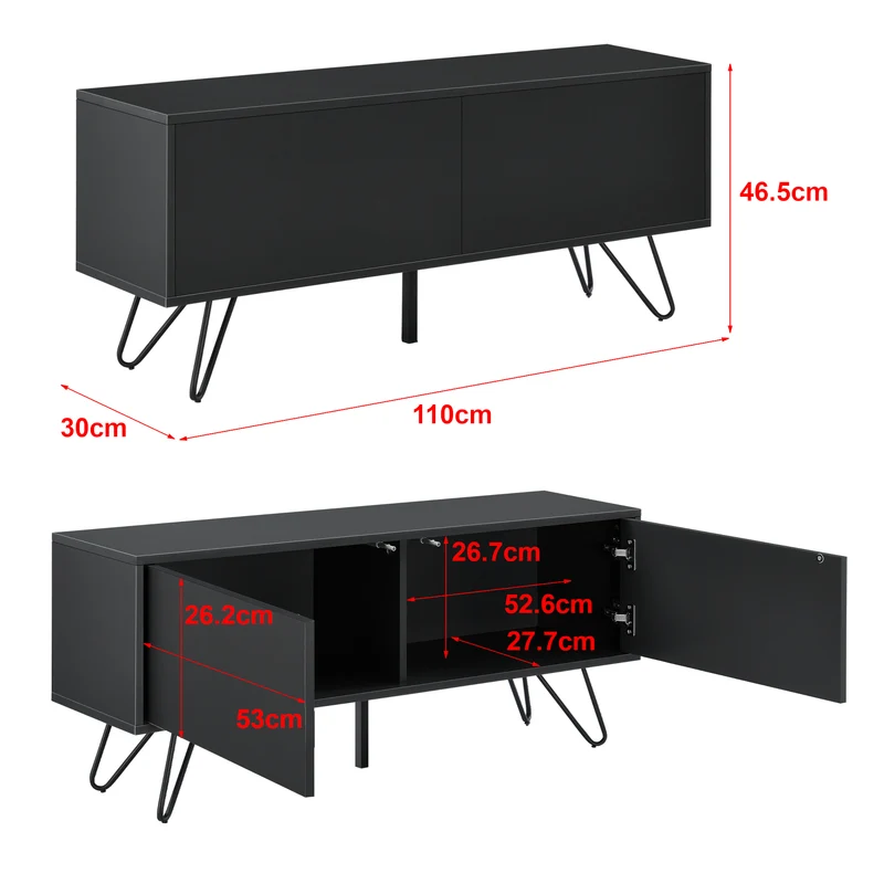Commode stylée meuble de rangement pratique à 2 portes 47 x 110 x 30 cm noir 03_0006823