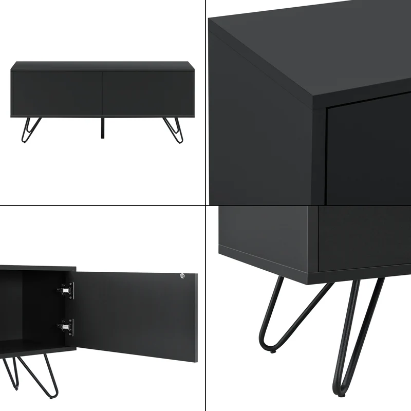 Commode stylée meuble de rangement pratique à 2 portes 47 x 110 x 30 cm noir 03_0006823