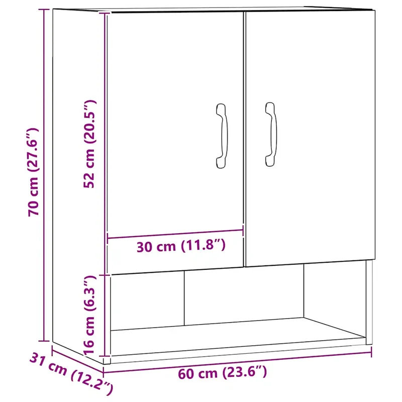 Armoire murale pratique élégante rangement 60 x 31 x 70 cm en bois d'ingénierie chêne artisanal 02_0051022