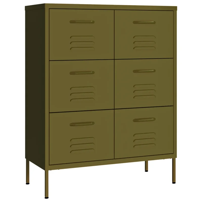 Armoire à tiroirs design moderne rangement espace 80 x 35 x 101 cm en acier vert olive 02_0046835