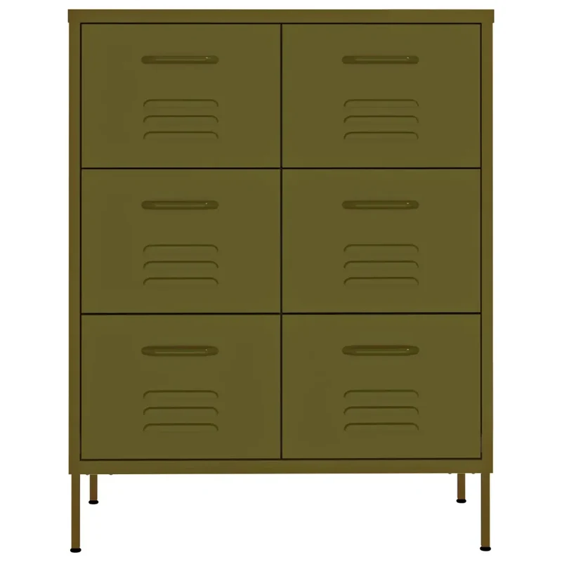 Armoire à tiroirs design moderne rangement espace 80 x 35 x 101 cm en acier vert olive 02_0046835