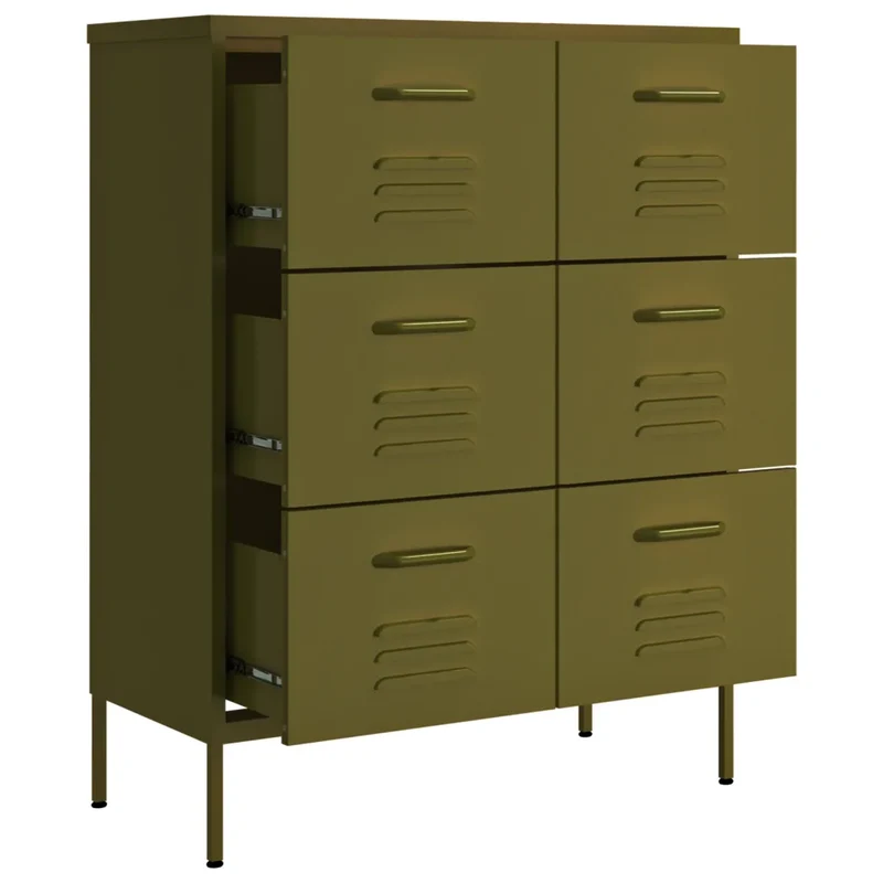 Armoire à tiroirs design moderne rangement espace 80 x 35 x 101 cm en acier vert olive 02_0046835