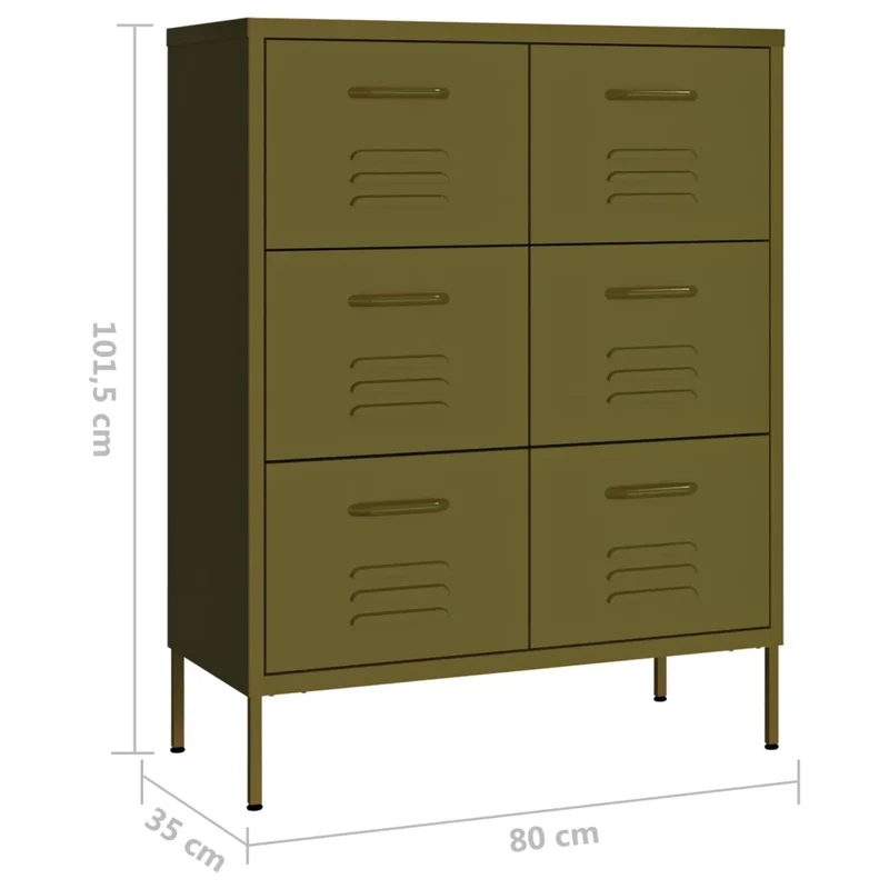 Armoire à tiroirs design moderne rangement espace 80 x 35 x 101 cm en acier vert olive 02_0046835