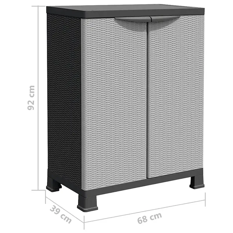 Armoire de rangement en plastique gris 68 x 39 x 92 cm avec 2 portes et 2 étagères moderne design compact 02_0046944