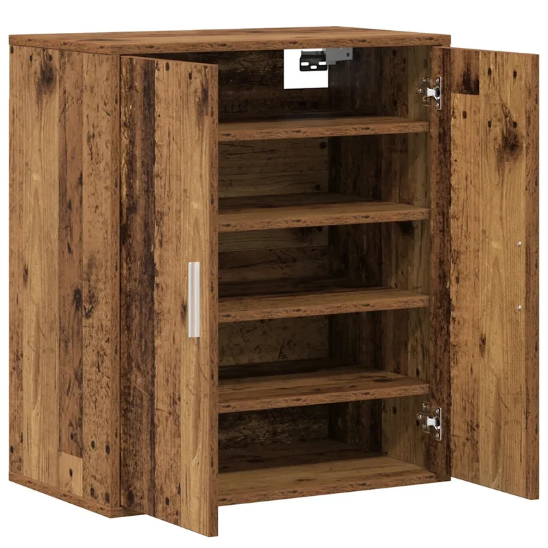 Armoire à chaussures vintage avec portes rangement 60 x 35 x 70 cm en bois d'ingénierie vieux bois 02_0050909