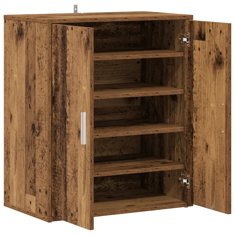 Armoire à chaussures vintage avec portes rangement 60 x 35 x 70 cm en bois d'ingénierie vieux bois 02_0050909