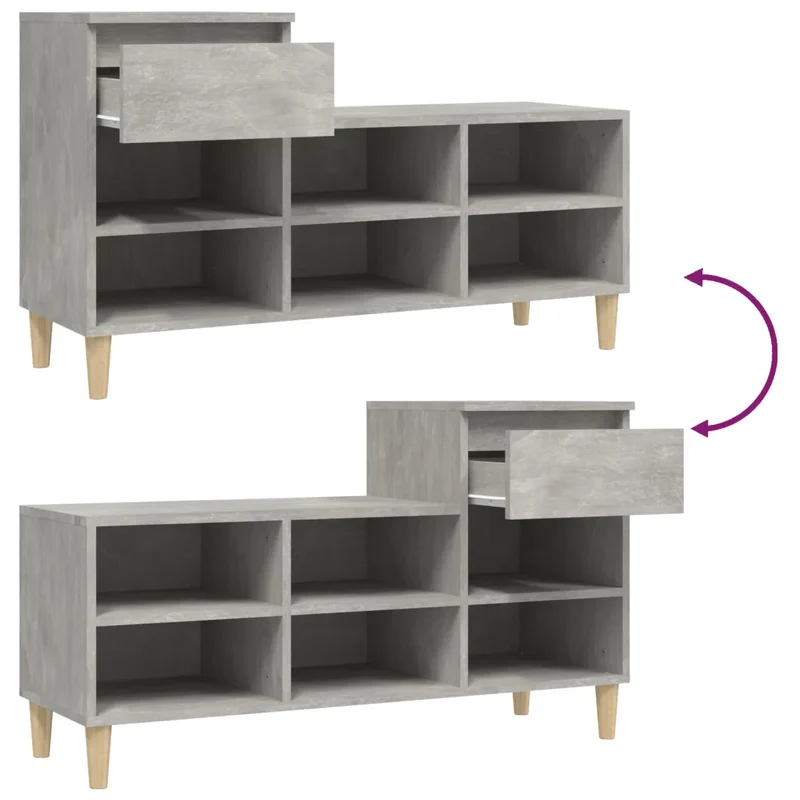 Armoire à chaussures avec tiroir et 6 compartiments rangement pratique 102 x 36 x 60 cm en bois gris béton 02_0048446