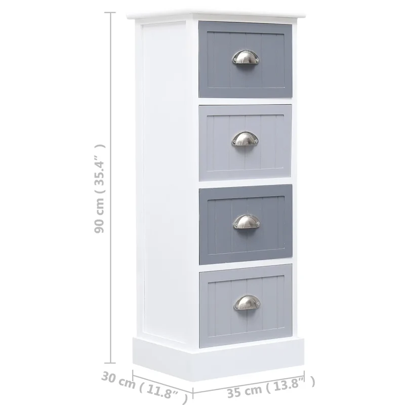 Armoire latérale pratique avec 4 tiroirs 35 x 30 x 90 cm style moderne déco intérieure en bois blanc 02_0046459
