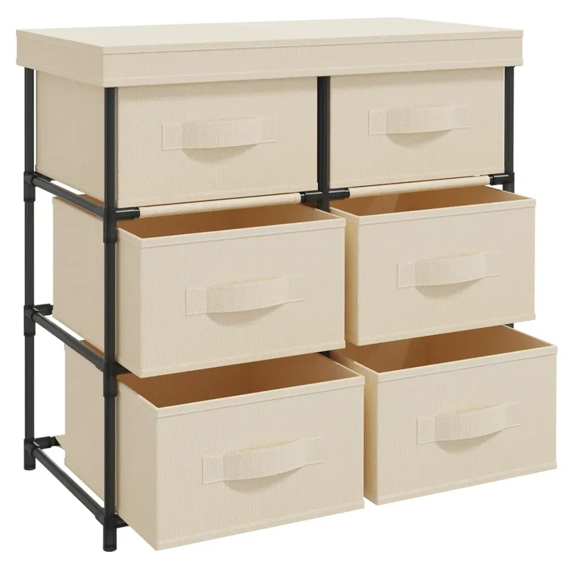Armoire de rangement avec 6 tiroirs design moderne 55 x 29 x 55 cm en acier crème 02_0046937