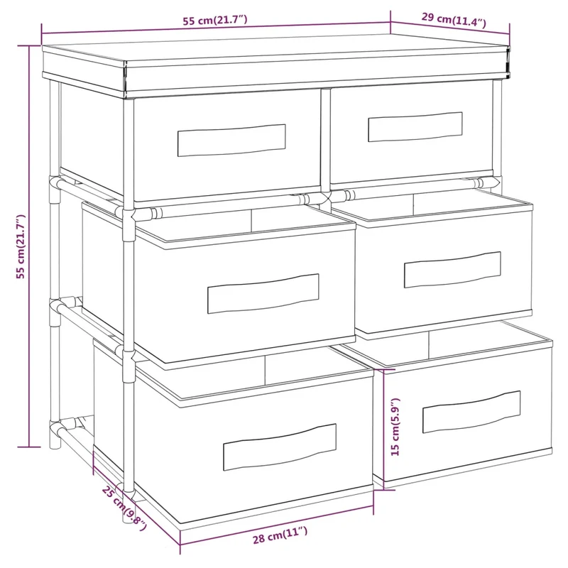 Armoire de rangement avec 6 tiroirs design moderne 55 x 29 x 55 cm en acier crème 02_0046937