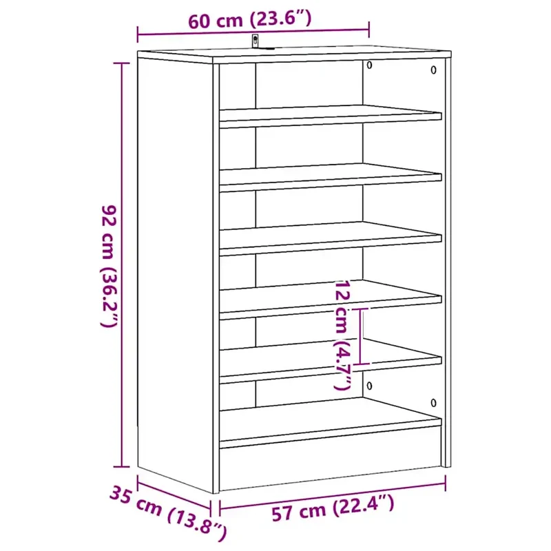 Armoire à chaussures vintage rangement pratique 60 x 35 x 92 cm en bois d'ingénierie vieux bois 02_0050913
