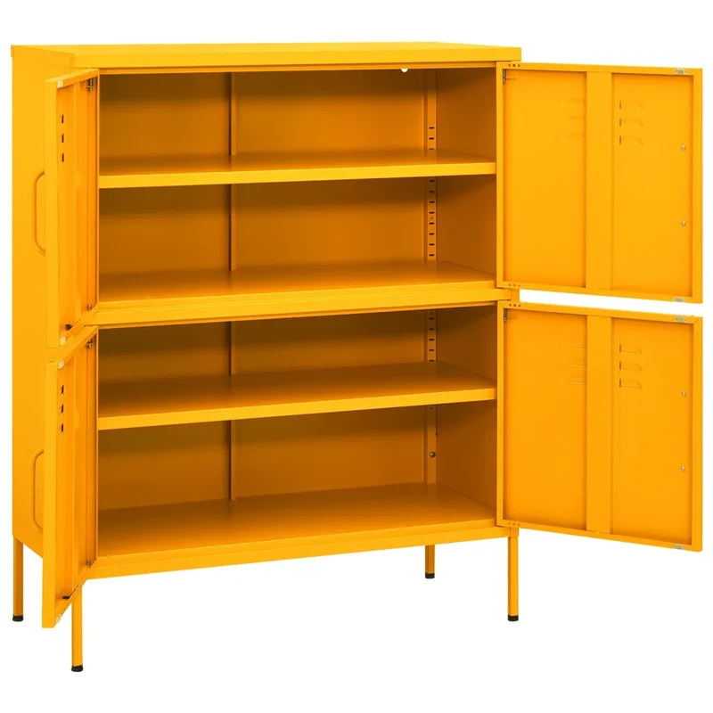 Armoire de rangement contemporaine 80 x 35 x 101,5 cm avec 2 étagères réglables finition mate en acier jaune 02_0046828