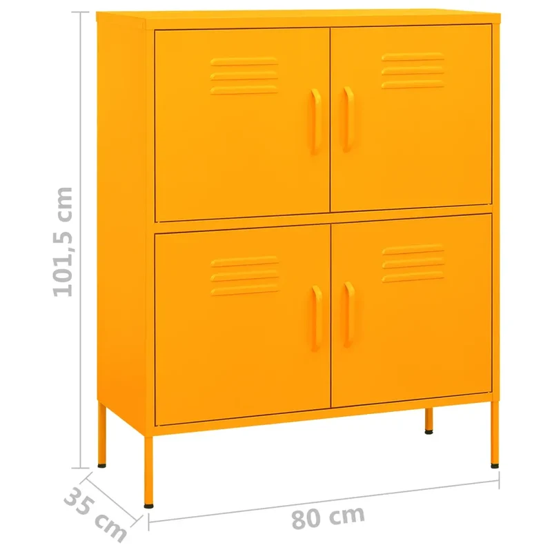 Armoire de rangement contemporaine 80 x 35 x 101,5 cm avec 2 étagères réglables finition mate en acier jaune 02_0046828