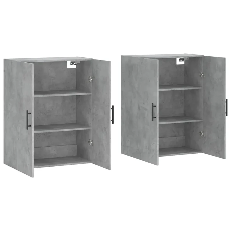 Lot de 2 armoires murales rangement élégant 69,5 x 34 x 90 cm en bois d'ingénierie gris béton 02_0055375