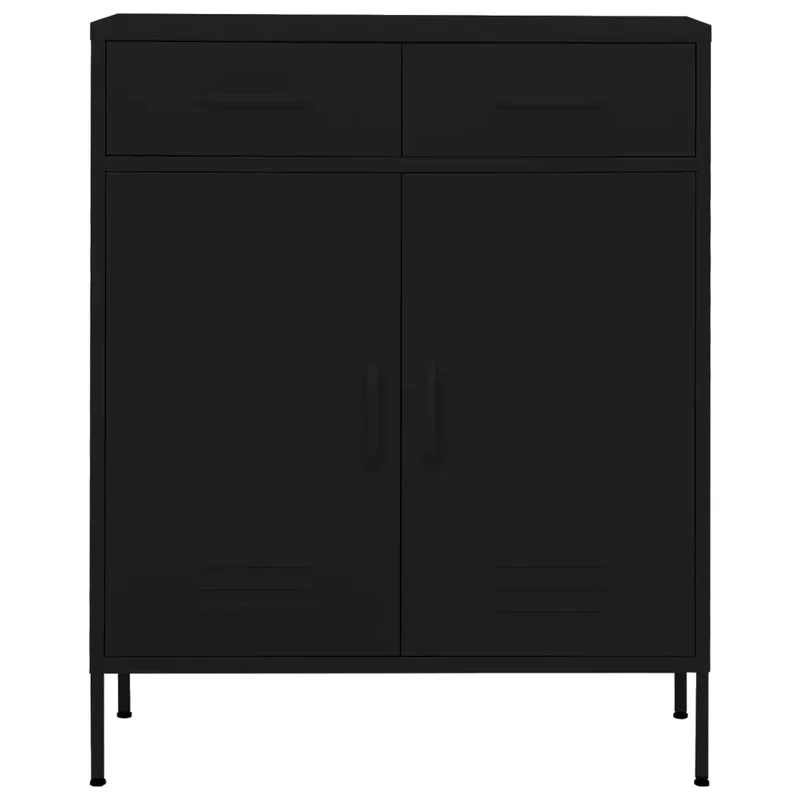 Armoire de rangement moderne robuste 80 x 35 x 101 cm avec tiroirs glissières à billes en acier noir 02_0046851