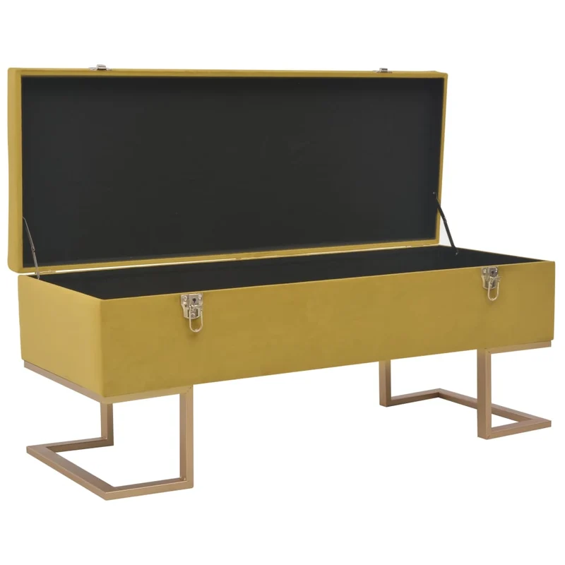 Banc banquette avec compartiment de rangement 105 cm moutarde velours 02_0021244