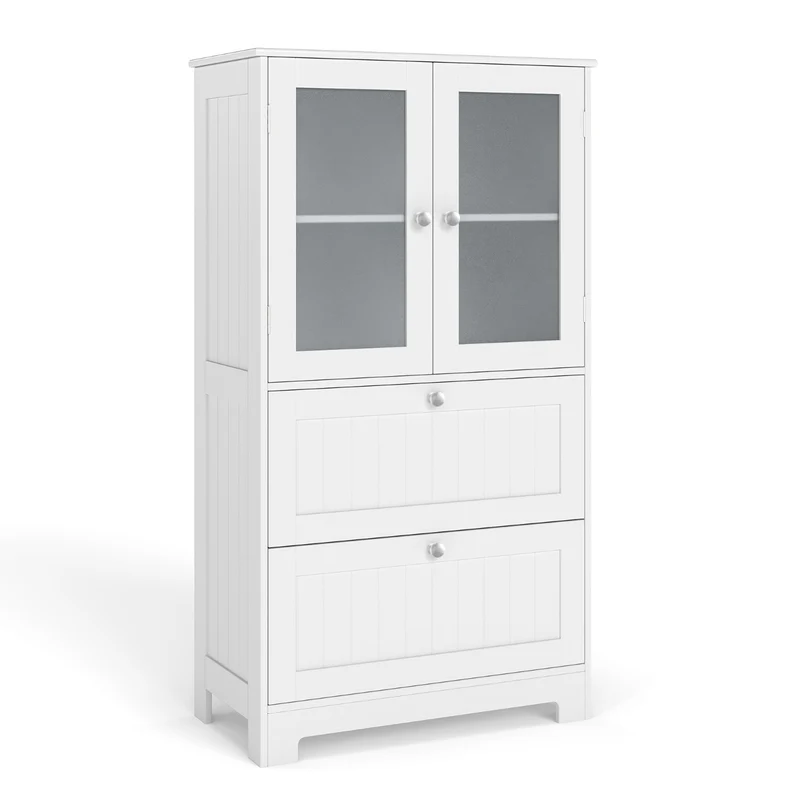 Armoire de rangement avec tiroirs et portes vitrées 60 x 30 x 108 cm pratique et sécurisée style moderne en bois blanc 20_0010260