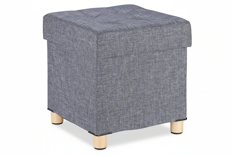 Tabouret pouf coffre avec espace de rangement gris 13_0002754