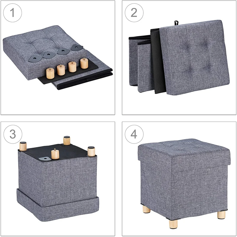 Tabouret pouf coffre avec espace de rangement gris 13_0002754