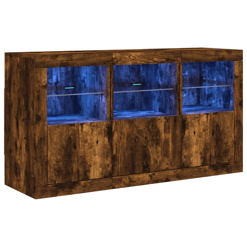 Buffet bahut commode armoire meuble de rangement organisateur cuisine salle de séjour salon avec lumières LED 123 x 37 x 67 cm marron 02_0029867