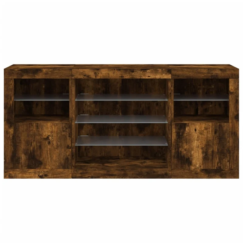 Buffet bahut commode armoire meuble de rangement organisateur cuisine salle de séjour salon avec lumières LED 142,5 x 37 x 67 cm marron 02_0029870