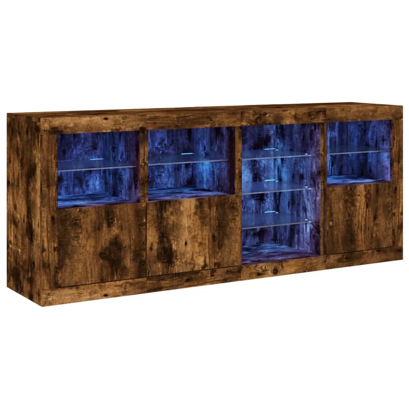 Buffet bahut commode armoire meuble de rangement organisateur cuisine salle de séjour salon avec lumières LED 164 x 37 x 67 cm marron 02_0029875