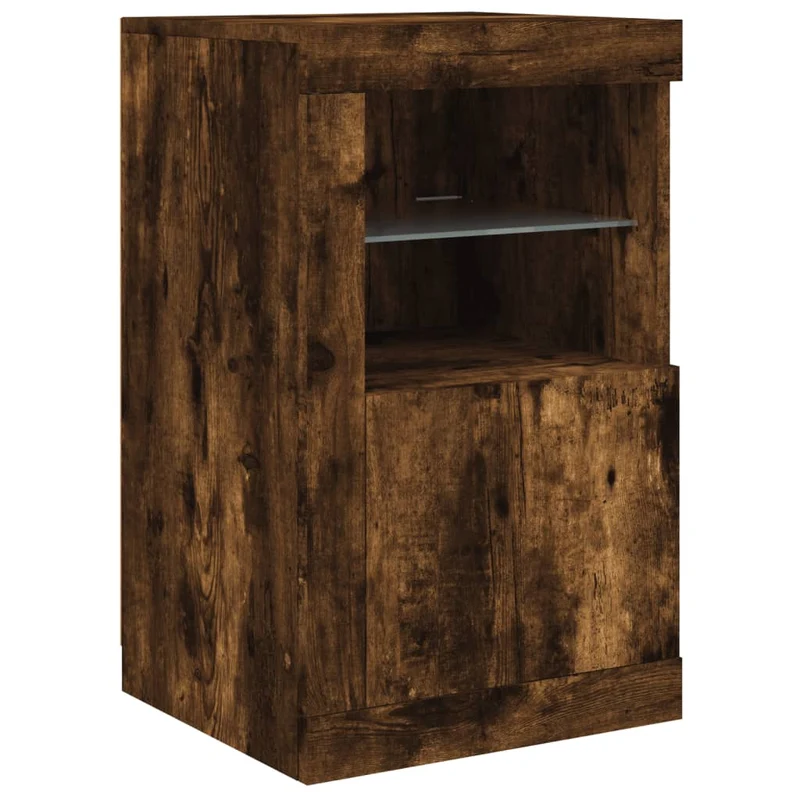 Buffet bahut commode armoire meuble de rangement organisateur cuisine salle de séjour salon avec lumières LED 164 x 37 x 67 cm marron 02_0029875