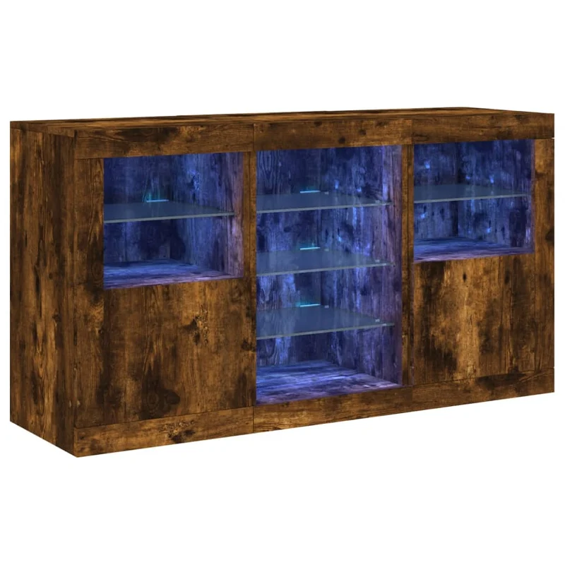 Buffet bahut commode armoire meuble de rangement organisateur cuisine salle de séjour salon avec lumières LED 123 x 37 x 67 cm marron 02_0029868