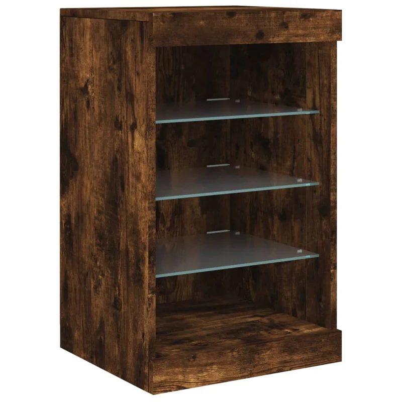 Buffet bahut commode armoire meuble de rangement organisateur cuisine salle de séjour salon avec lumières LED 123 x 37 x 67 cm marron 02_0029868