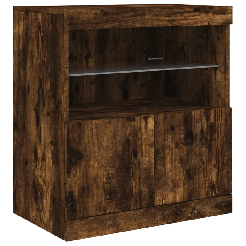 Buffet bahut commode armoire meuble de rangement organisateur cuisine salle de séjour salon avec lumières LED 142,5 x 37 x 67 cm marron 02_0029869