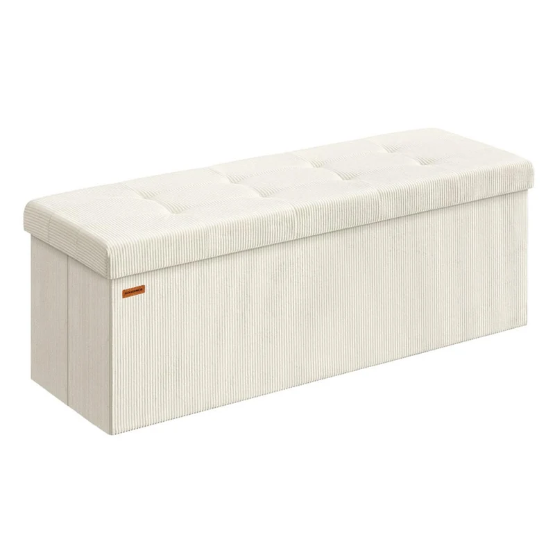 Banc de rangement pouf pliable 38 x 76 x 38 cm bout de lit repose-pieds coffre de rangement charge jusqu'à 300 kg pour salon chambre entrée blanc 12_0004170