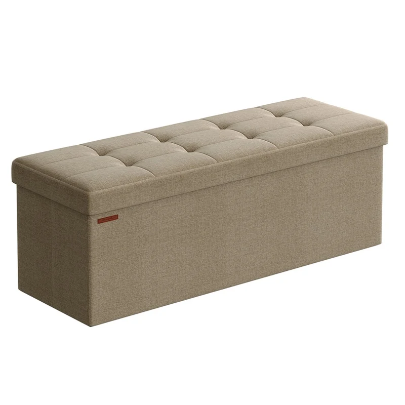 Banc de rangement pliable pouf coffre bout de lit banquette 110 x 38 x 38 cm tissu façon lin charge 300 kg pour entrée chambre beige 12_0004151