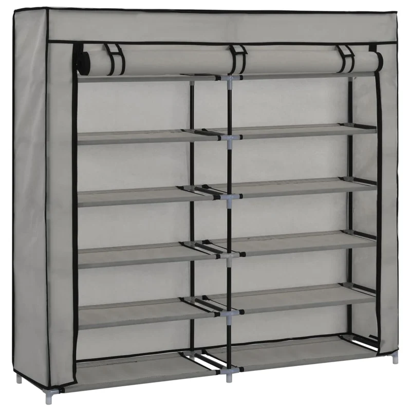 Armoire à chaussures range chaussures rangement meuble entrée couloir salon avec housse 115 x 28 x 110 cm Tissu gris 02_0021409
