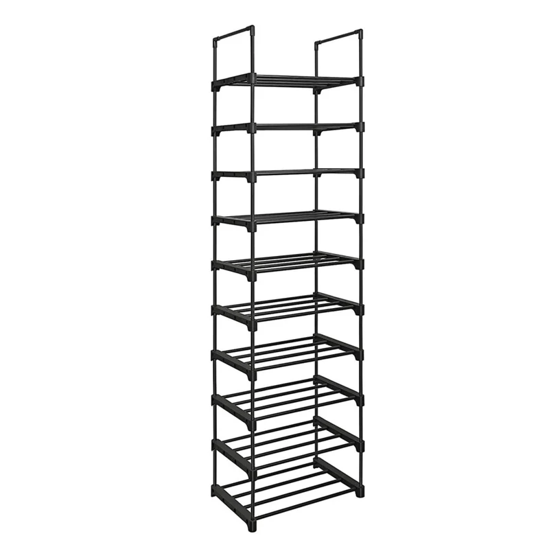 Étagère à chaussures à 10 niveaux meuble de rangement polyvalent cadre en fer personnalisable peu encombrant pour entrée salon chambre 45 x 30 x 174 cm noir 12_0005461