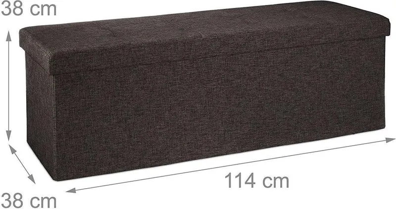 Banquette banc pour coffre de rangement en lin avec couvercle marron 114 cm 3013009