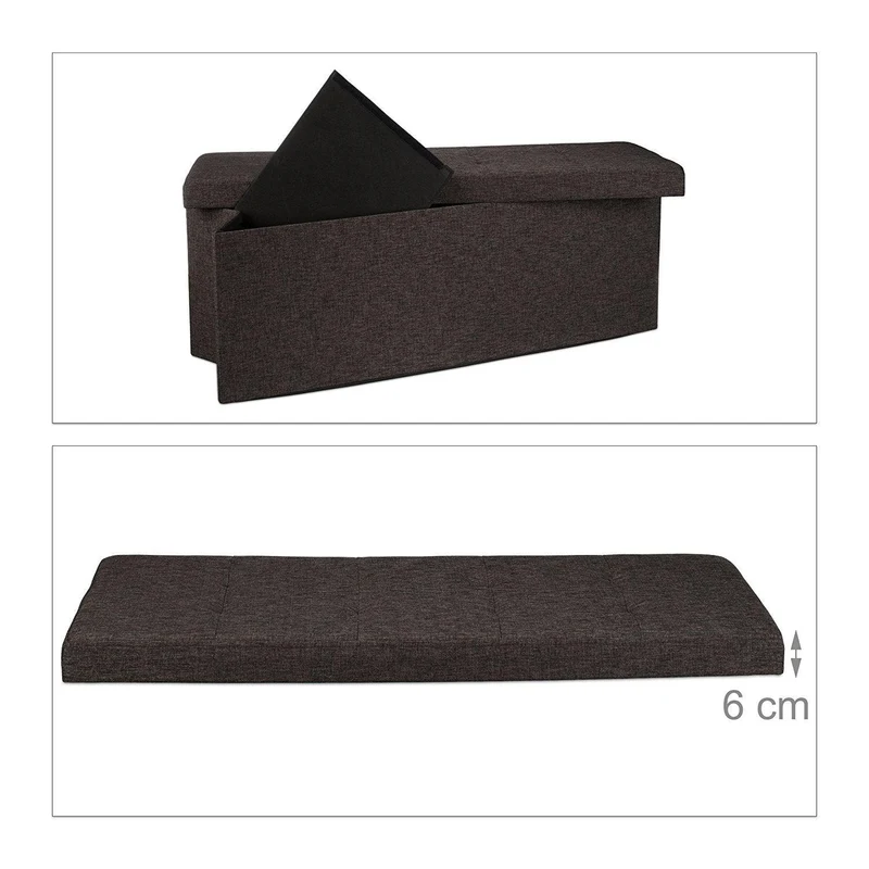 Banquette banc pour coffre de rangement en lin avec couvercle marron 114 cm 3013009