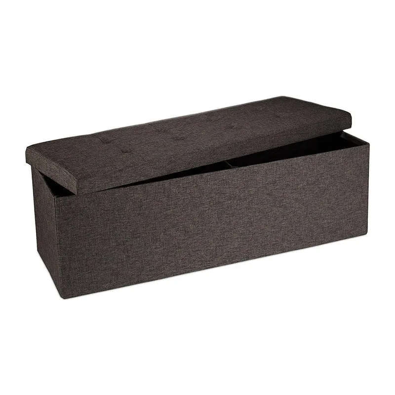 Banquette banc pour coffre de rangement en lin avec couvercle marron 114 cm 3013009